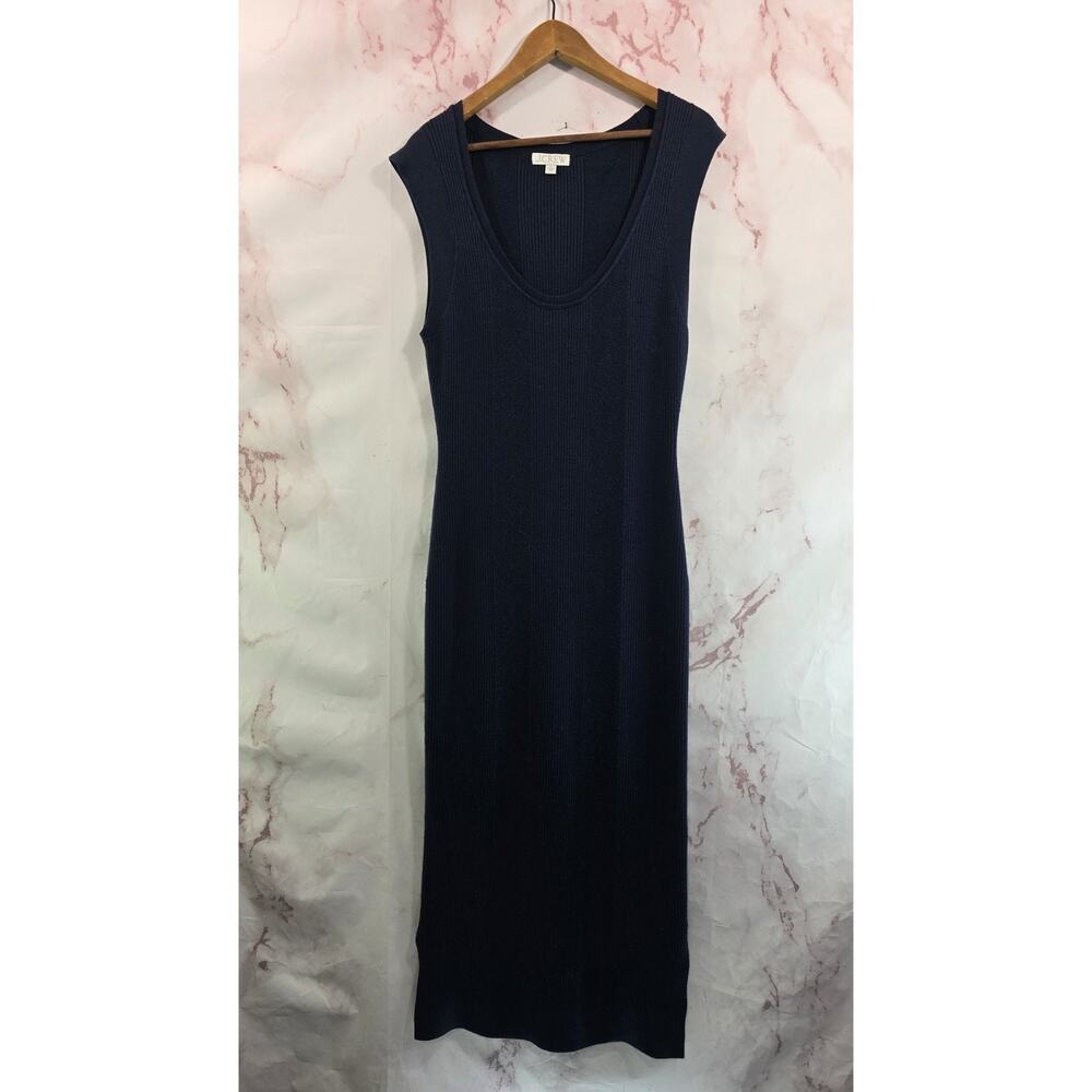 J Crew Dress Womens Large Blue Sweater Tank Maxi Midi Navy Vintage Ribbed